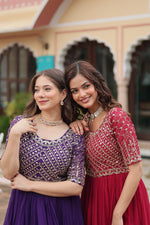 Thumbnail for Sonakshi Women's Pink & Purple Faux Blooming Sequins Zari Embroidered Combo Anarkali Dress - Distacart