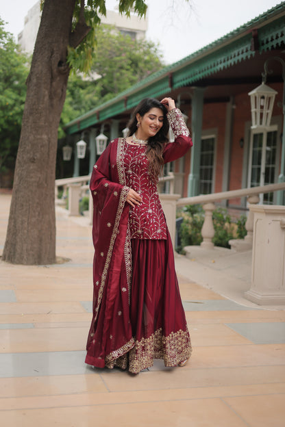 Sonakshi Women's Maroon Rangoli Silk Sequins Thread Embroidered Sharara Sets - Distacart