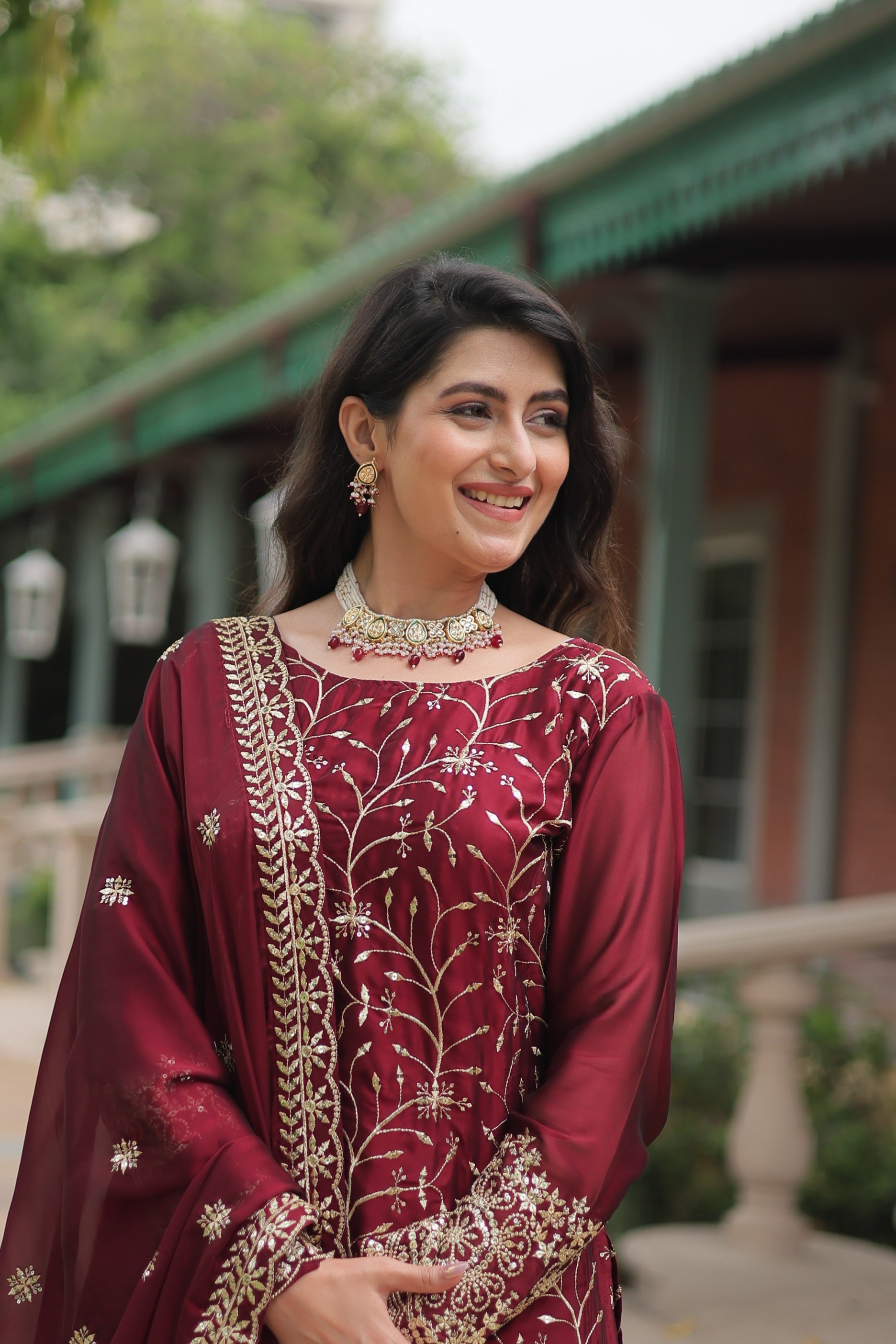 Sonakshi Women's Maroon Rangoli Silk Sequins Thread Embroidered Sharara Sets - Distacart