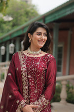 Thumbnail for Sonakshi Women's Maroon Rangoli Silk Sequins Thread Embroidered Sharara Sets - Distacart