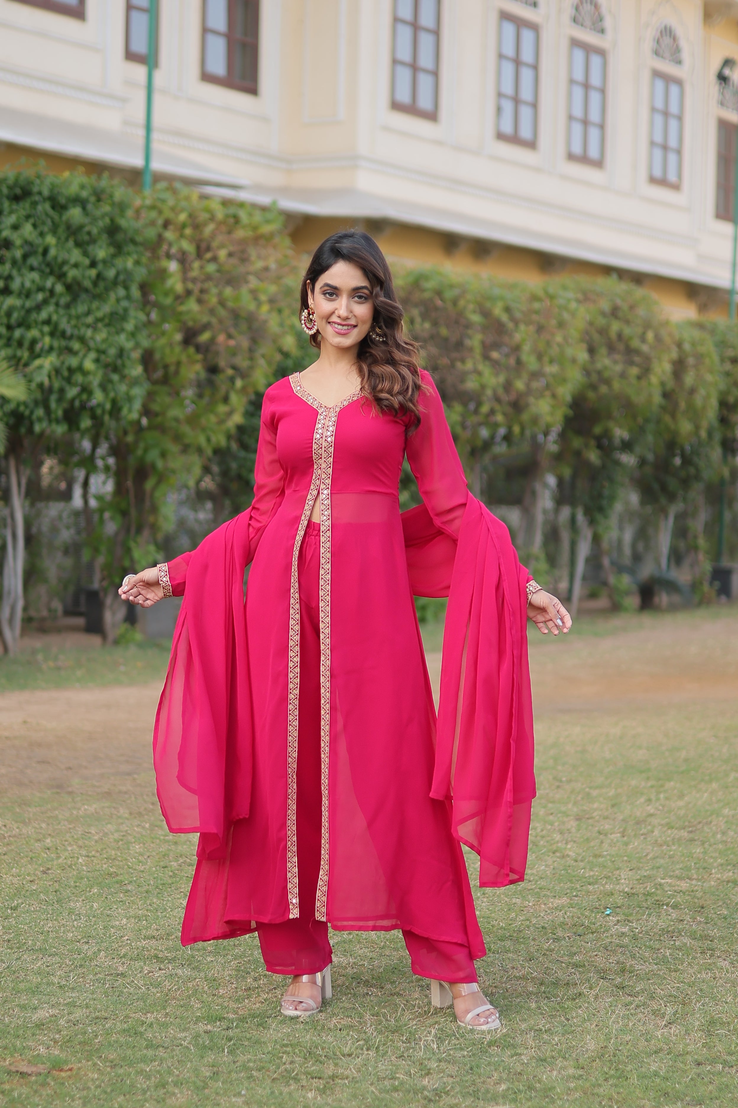 Sonakshi Women's Pink Faux Blooming Embroidered Kurta Sets - Distacart