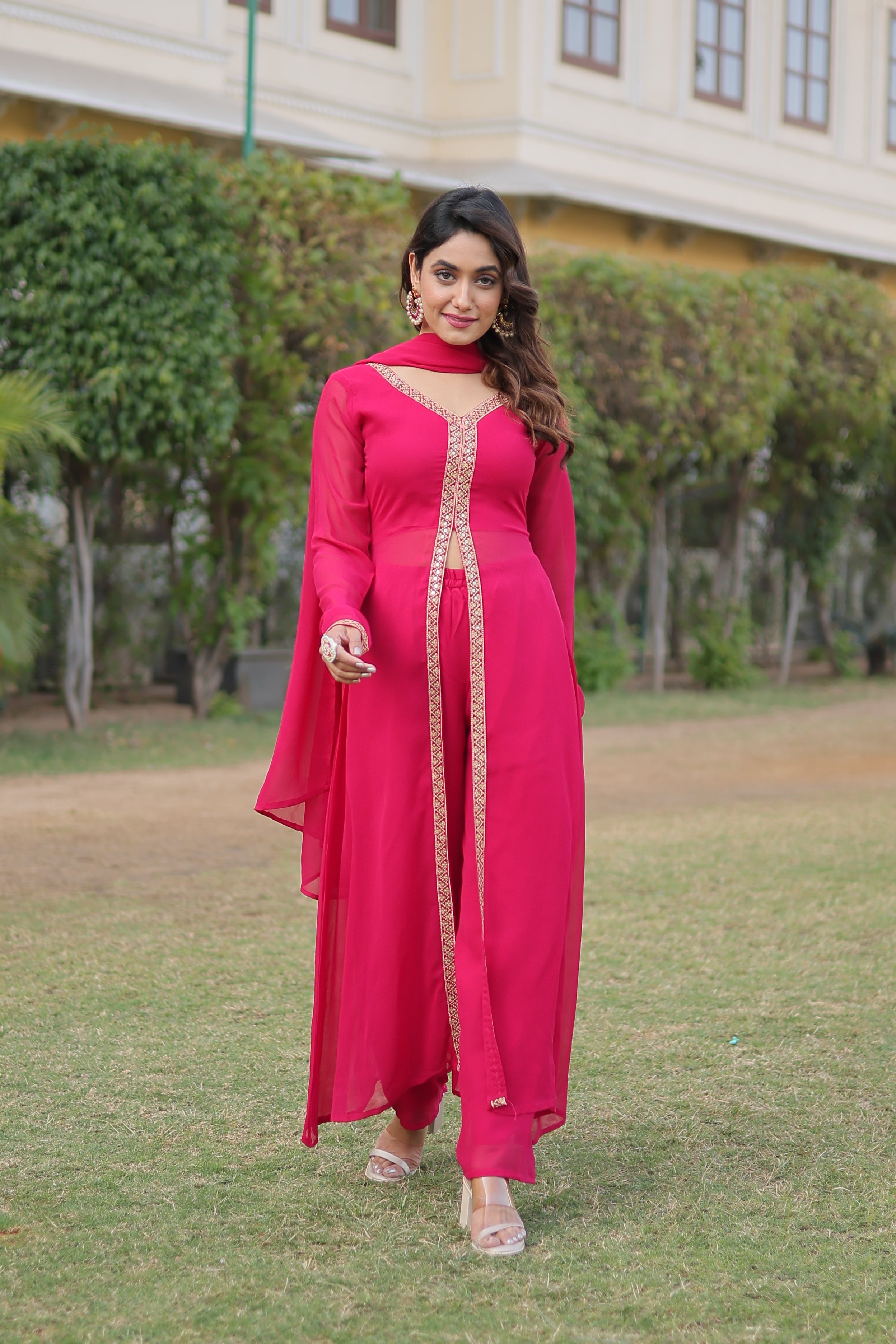 Sonakshi Women's Pink Faux Blooming Embroidered Kurta Sets - Distacart