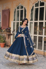 Thumbnail for Jyoti Fashion Women's Blue Faux Blooming Sequins Zari Embroidered Long Anarkali Sets - Distacart