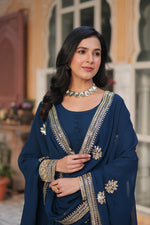 Thumbnail for Jyoti Fashion Women's Blue Faux Blooming Sequins Zari Embroidered Long Anarkali Sets - Distacart
