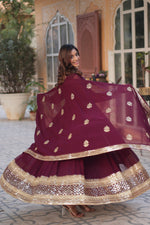 Thumbnail for Jyoti Fashion Women's Wine Faux Blooming Sequins Zari Embroidered Long Anarkali Sets - Distacart