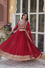 Thumbnail for Jyoti Fashion Women's Maroon Faux Blooming Sequins Zari Embroidered Long Anarkali Sets - Distacart