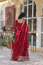 Thumbnail for Jyoti Fashion Women's Maroon Faux Blooming Sequins Zari Embroidered Long Anarkali Sets - Distacart