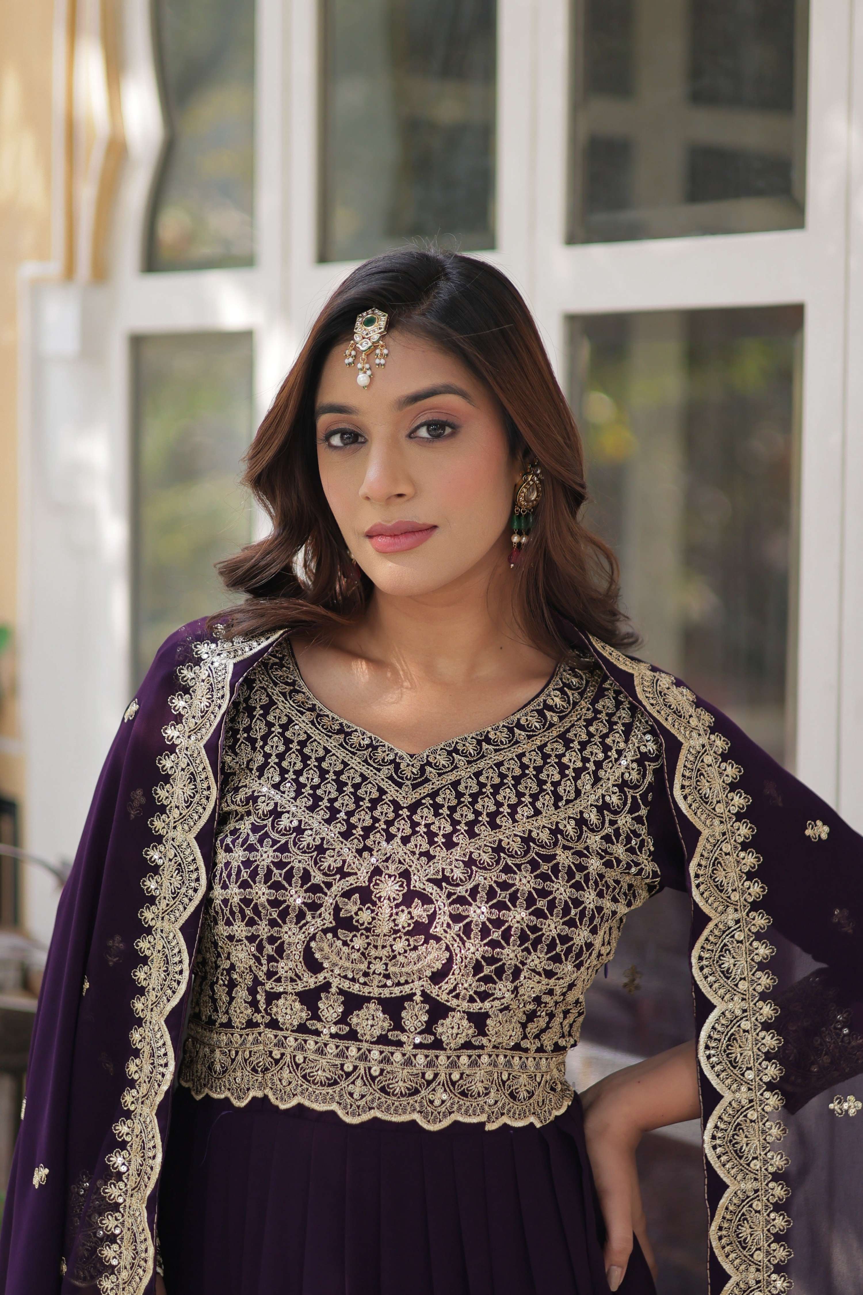 Sonakshi Women's Wine Faux Blooming Sequins Zari Embroidered Long Anarkali Sets - Distacart