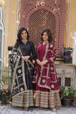 Thumbnail for Sonakshi Women's Black & Maroon Georgette Sequins Zari Embroidered Combo Anarkali Sets - Distacart