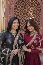 Thumbnail for Sonakshi Women's Black & Maroon Georgette Sequins Zari Embroidered Combo Anarkali Sets - Distacart