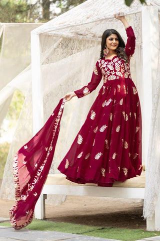 Sonakshi Women's Maharani Fox Georgette Thread Sequins Anarkali Gown Set with Dupatta