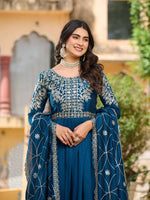 Thumbnail for Sonakshi Women's Rama Vichitra Silk Sequence Embroidered Work Anarkali Gown Set With Dupatta