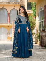 Thumbnail for Sonakshi Women's Rama Vichitra Silk Sequence Embroidered Work Anarkali Gown Set With Dupatta