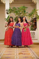 Thumbnail for Sonakshi Women's Red Rani & Blue Georgette Bandhni Print Gamathi Work With Real Mirror Anarkali Gown Set