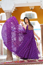 Thumbnail for Sonakshi Women's Lovender Georgette Bandhni Print Gamathi Work With Real Mirror Anarkali Gown Set