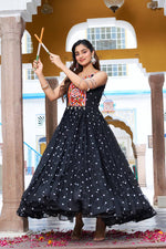 Thumbnail for Sonakshi Women's Black Georgette Bandhni Print Gamathi Work With Real Mirror Anarkali Gown Set