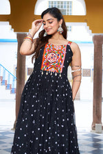 Thumbnail for Sonakshi Women's Black Georgette Bandhni Print Gamathi Work With Real Mirror Anarkali Gown Set