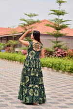 Thumbnail for Sonakshi Women's Mehendi Foux Georgette Bandhni Print Gamathi Work With Mirror Anarkali Gown Set