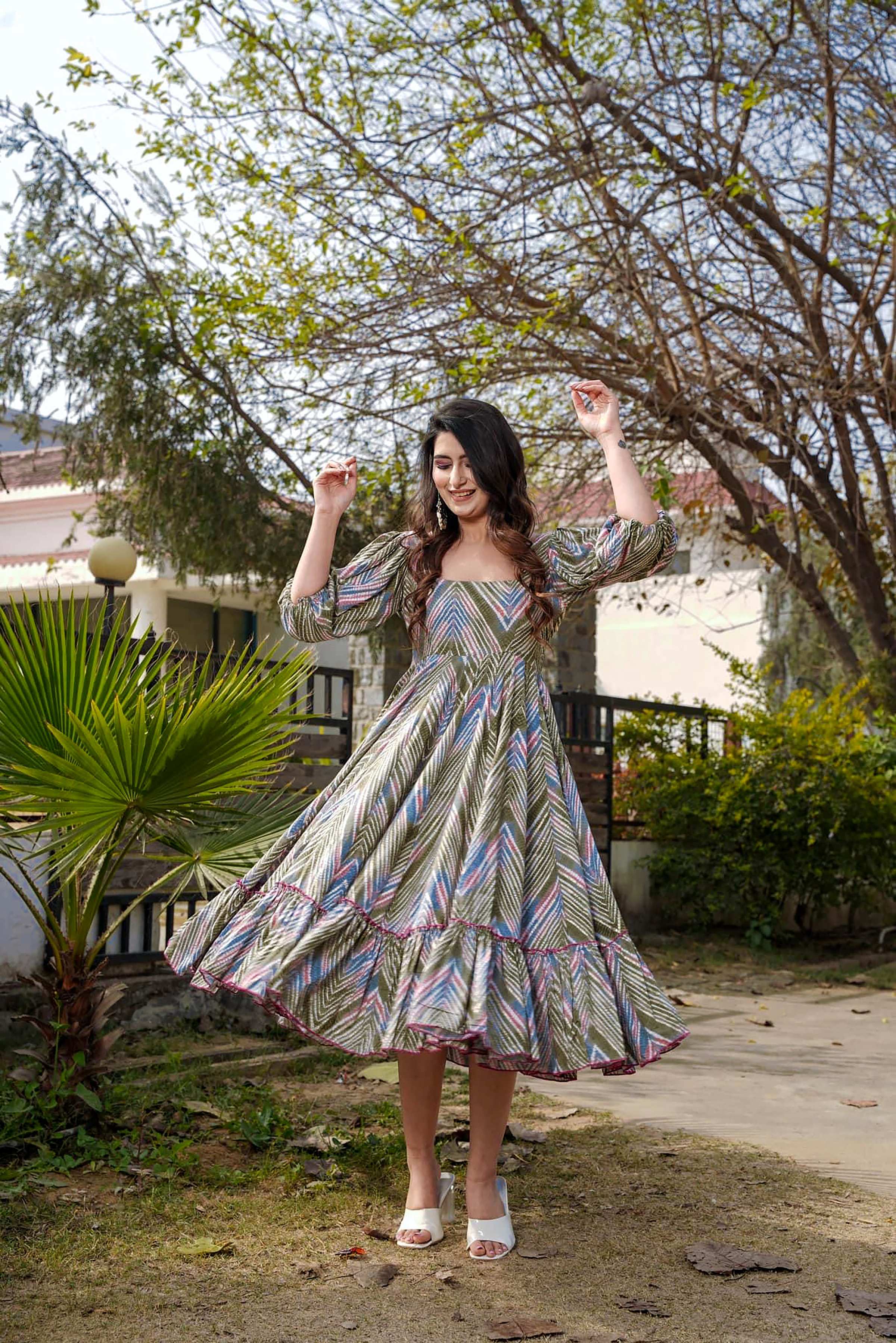 Sonakshi Women's Multycolor Rayon Digital Print Full Round Flair Anarkali Gown Set