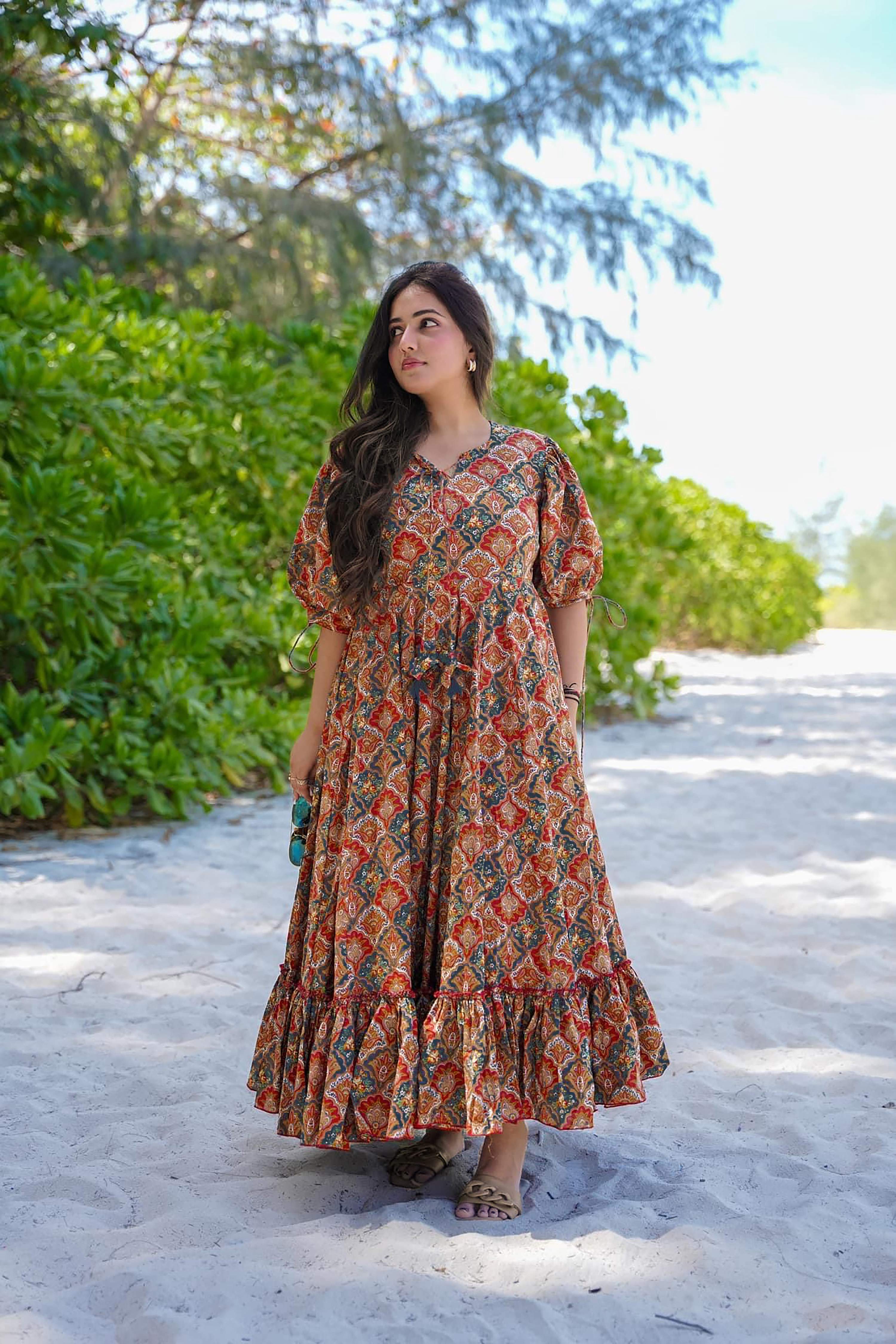 Sonakshi Women's Multycolor Rayon Digital Print Full Round Flair Anarkali Gown Set - Distacart