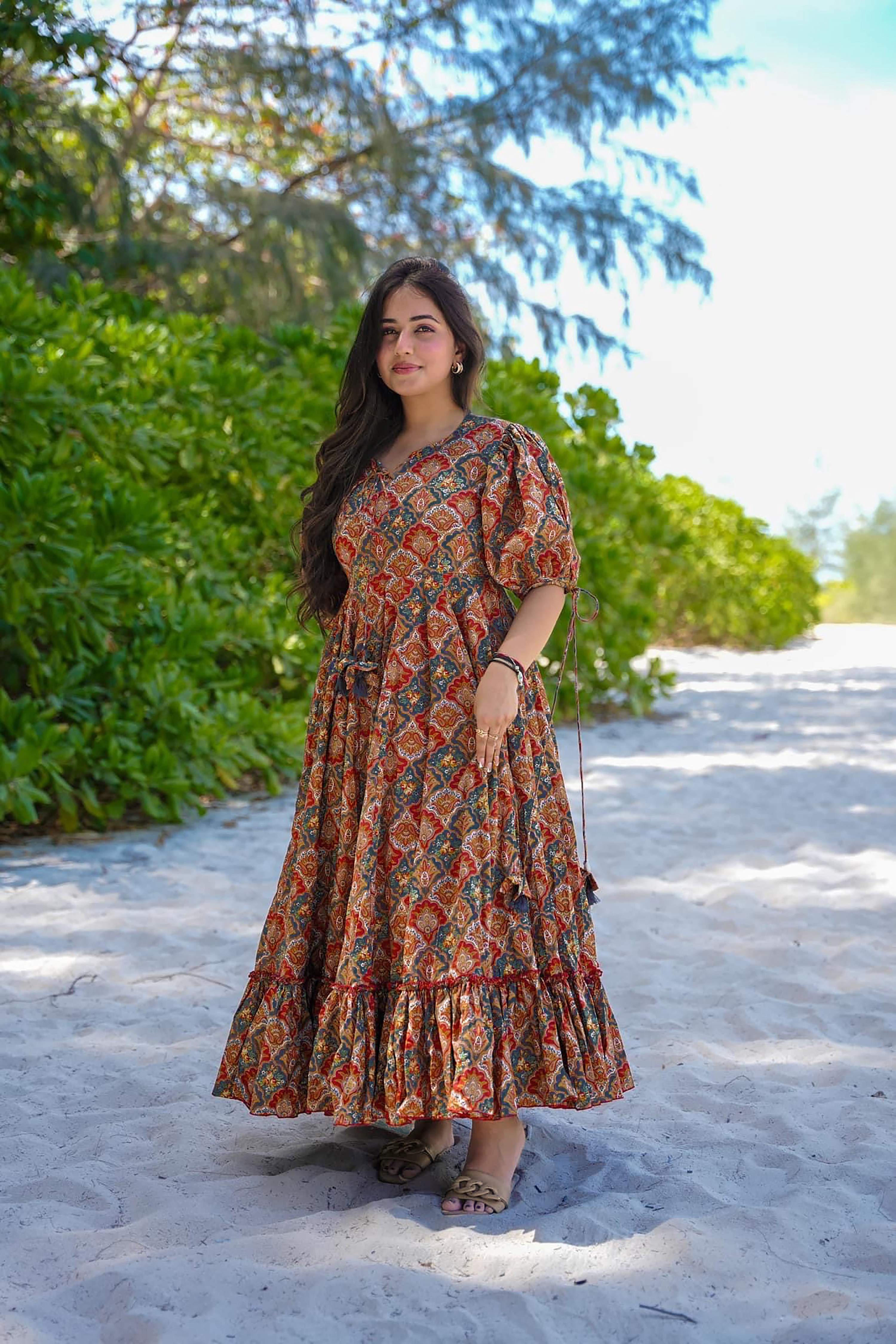 Sonakshi Women's Multycolor Rayon Digital Print Full Round Flair Anarkali Gown Set