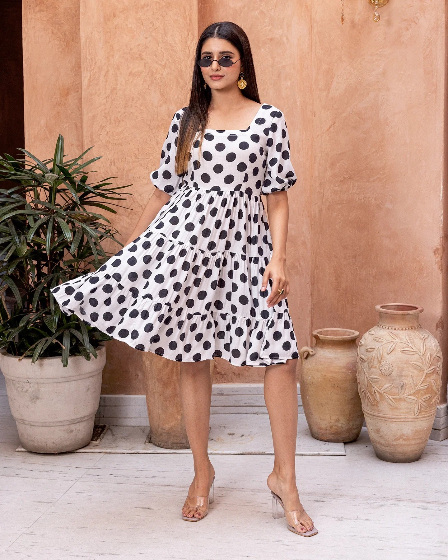 Sonakshi Women's White & Black Rayon Digital Print Full Round Flair Anarkali Gown Set - Distacart