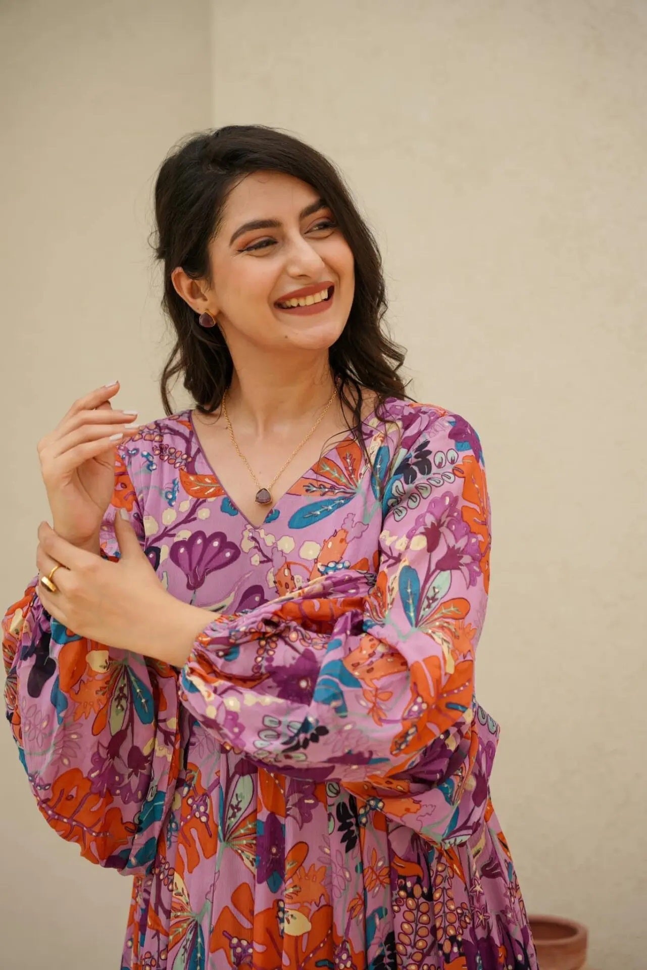 Sonakshi Women's Pink Air tex Chinon Digital Print Full Round Flair Anarkali Gown Set