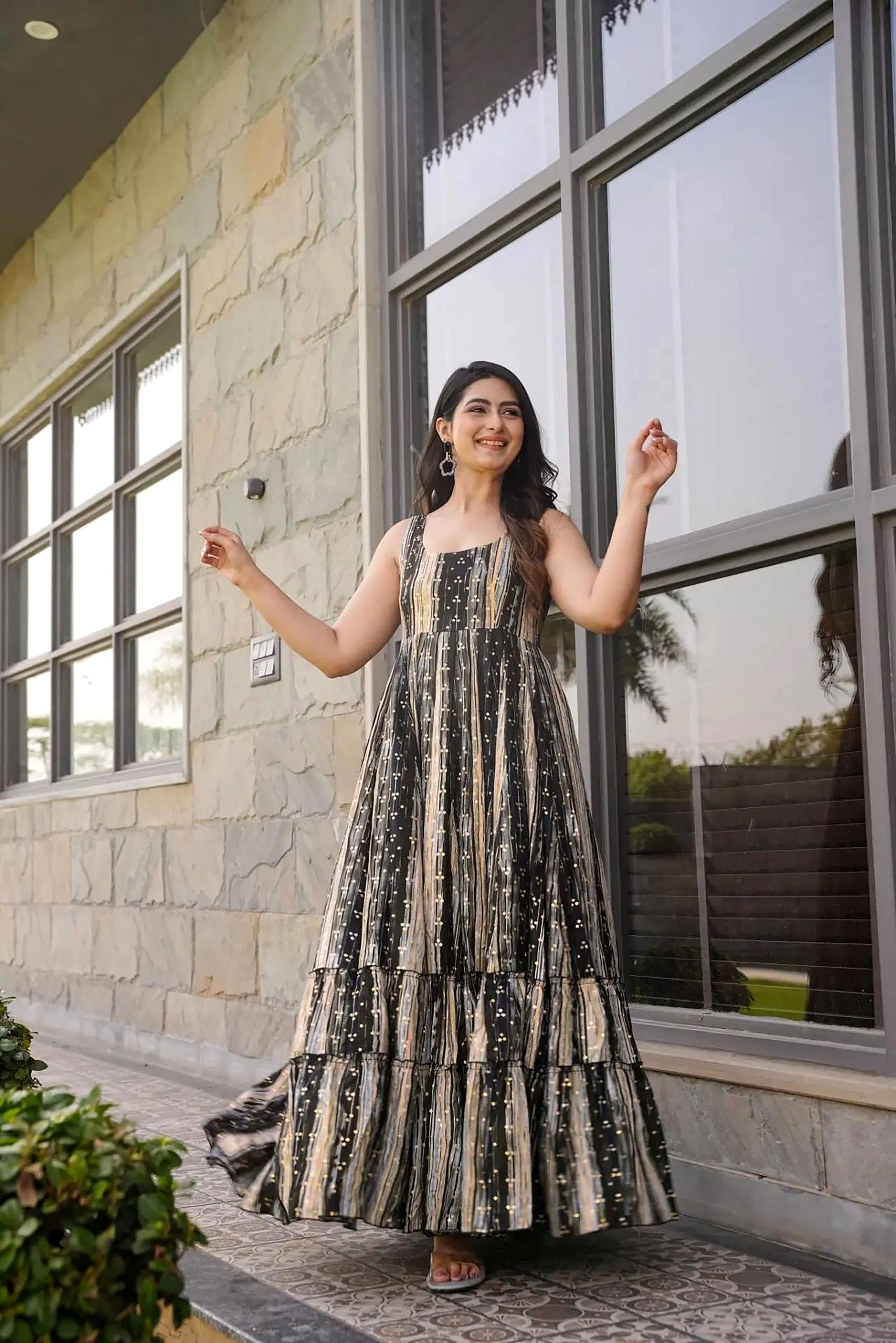 Sonakshi Women's Multycolor Heavy Rayon Digital Print Full Round Flair Anarkali Gown Set