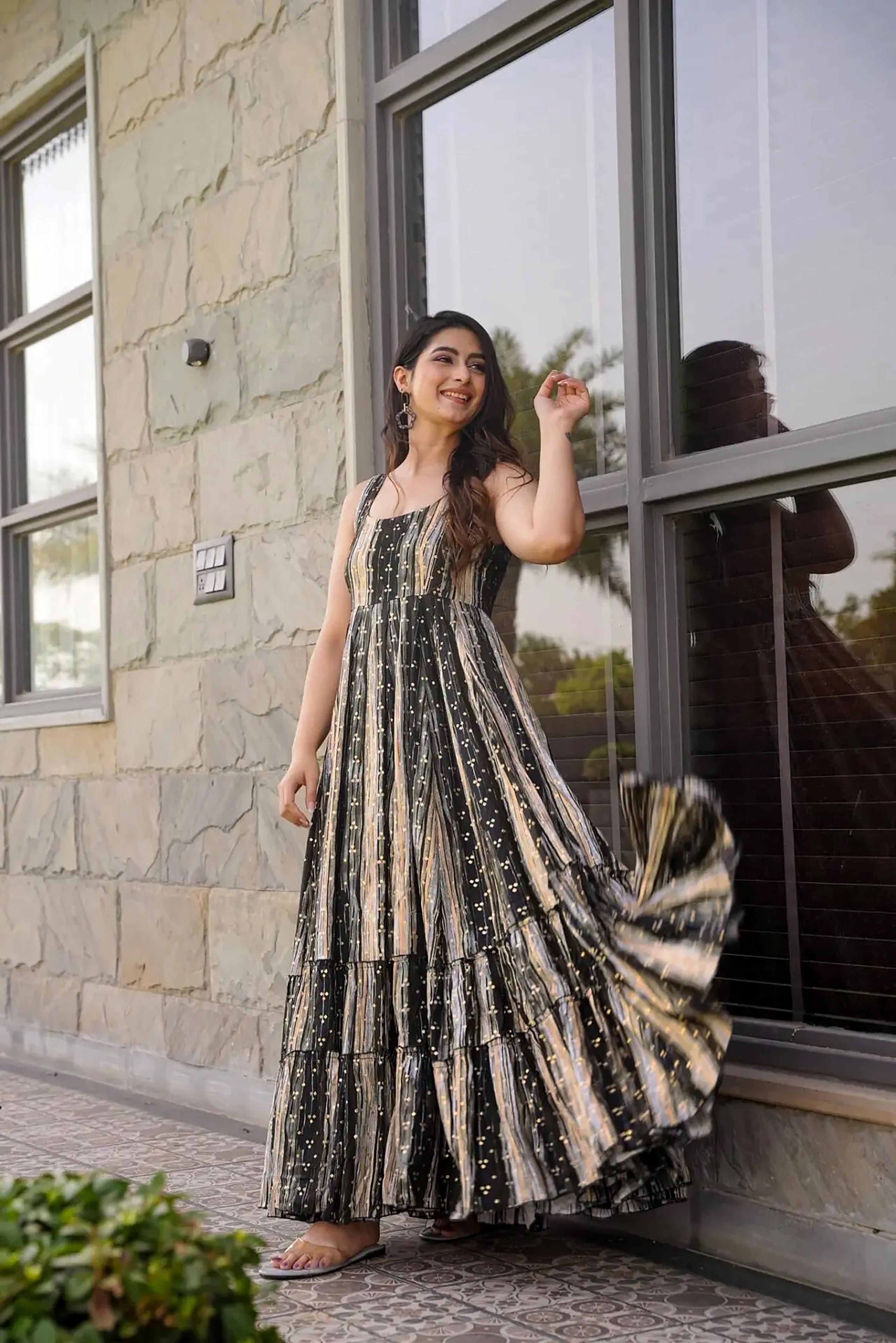 Sonakshi Women's Multycolor Heavy Rayon Digital Print Full Round Flair Anarkali Gown Set