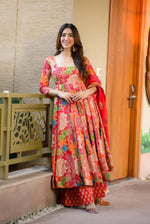 Thumbnail for Sonakshi Women's Multycolor Maslin Digital Print Full Round Flair Anarkali Gown Set With Dupatta