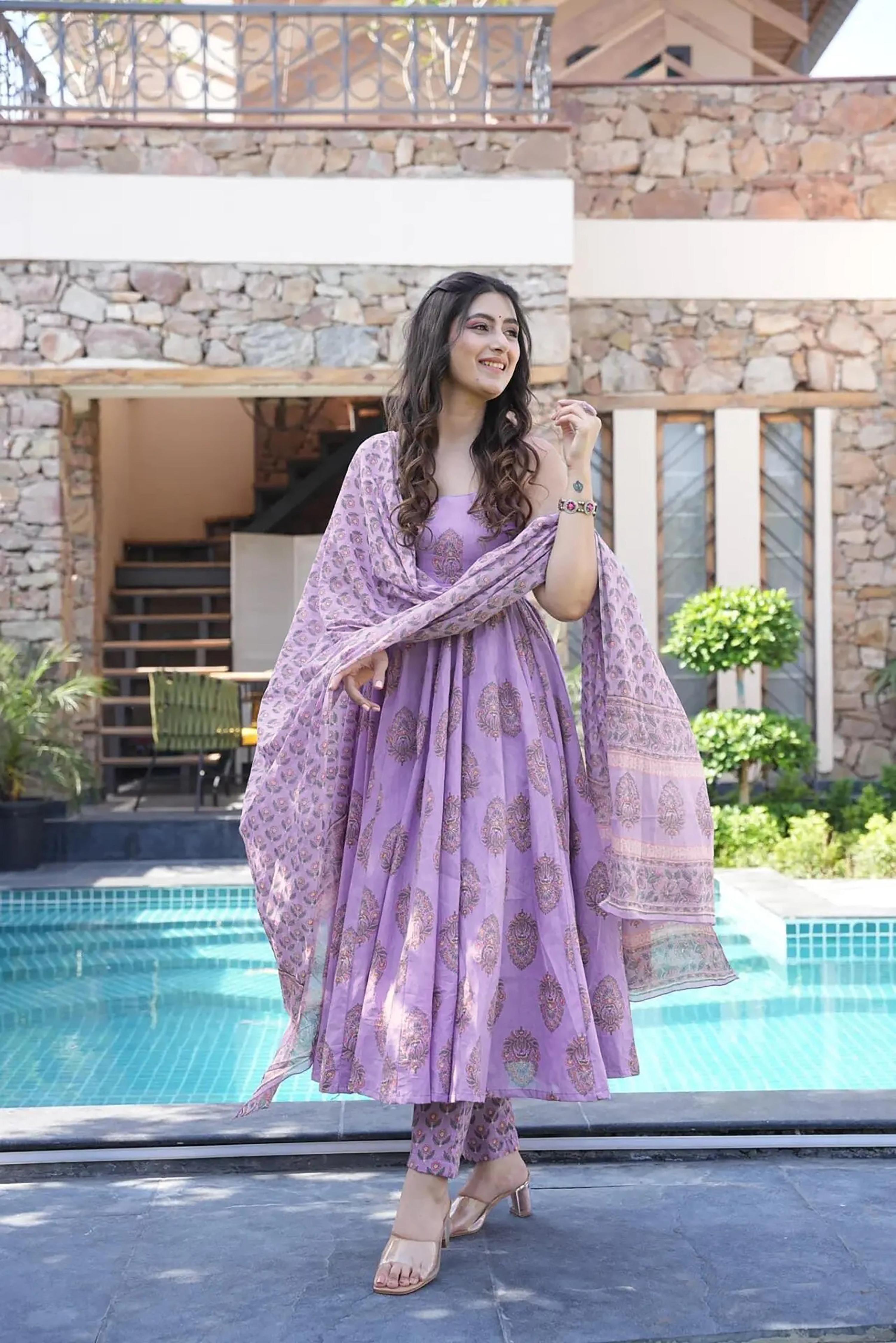 Sonakshi Women's Multycolor Maslin Digital Print Full Round Flair Anarkali Gown Set With Dupatta - Distacart