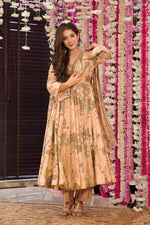 Thumbnail for Sonakshi Women's Peach Maslin Digital Print Full Round Flair Anarkali Gown Set With Dupatta