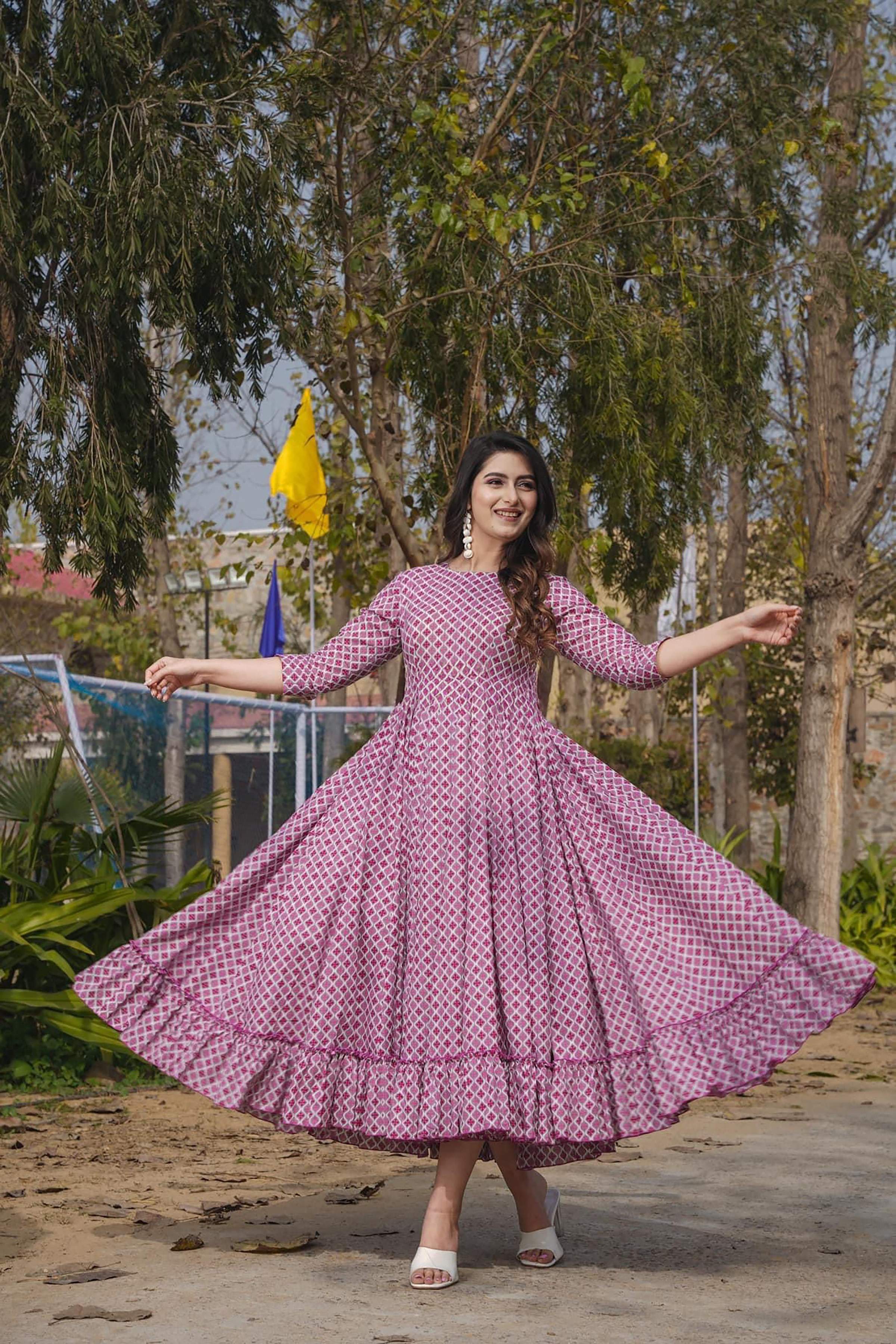 Sonakshi Women's Maharani Rayon Digital Print Full Round Flair Anarkali Gown Set - Distacart