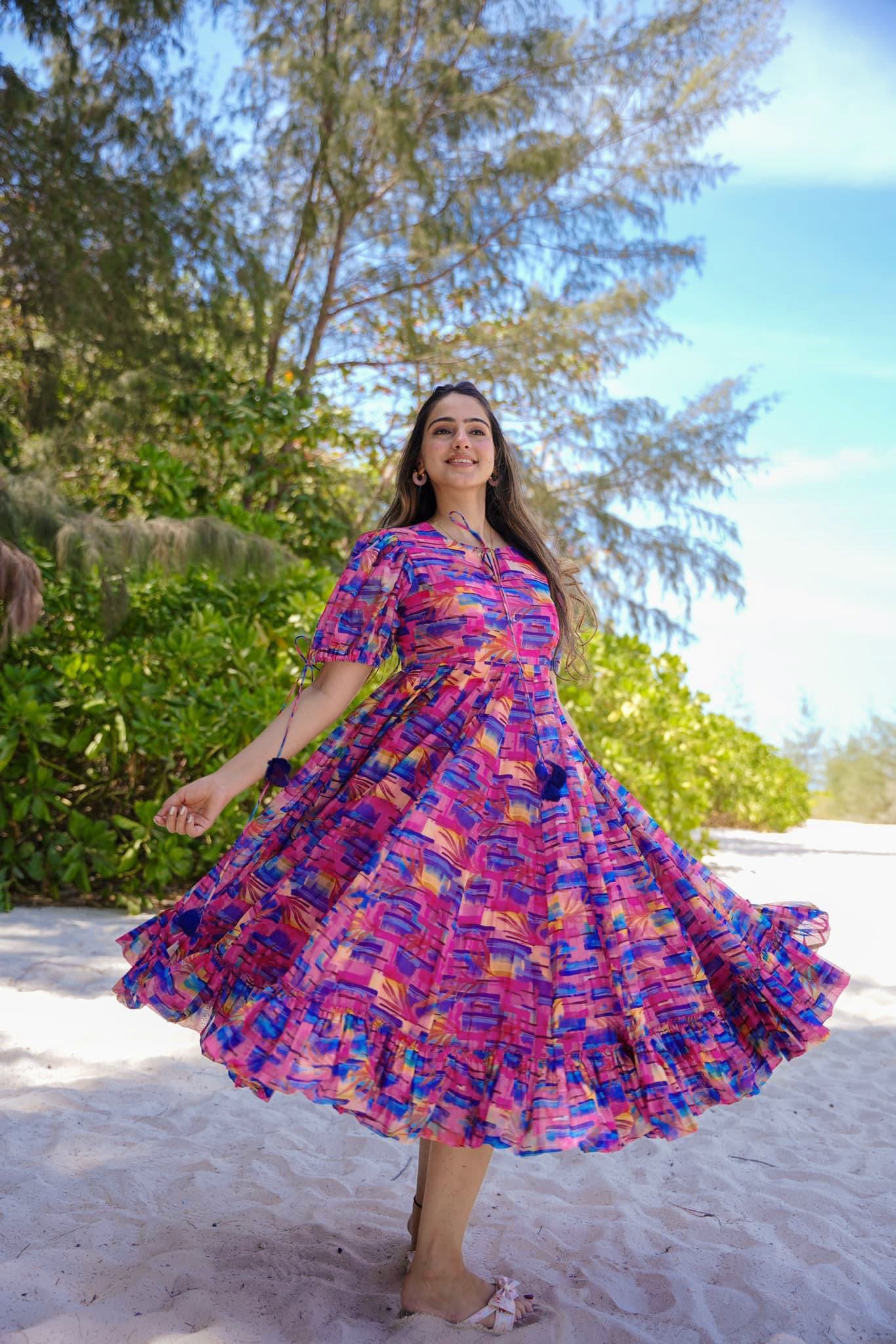 Sonakshi Women's Multycolor Rayon Digital Print Full Round Flair Anarkali Gown Set