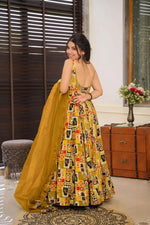 Thumbnail for Sonakshi Women's Yellow Silk Digital Print Full Round Flair Anarkali Gown Set With Dupatta