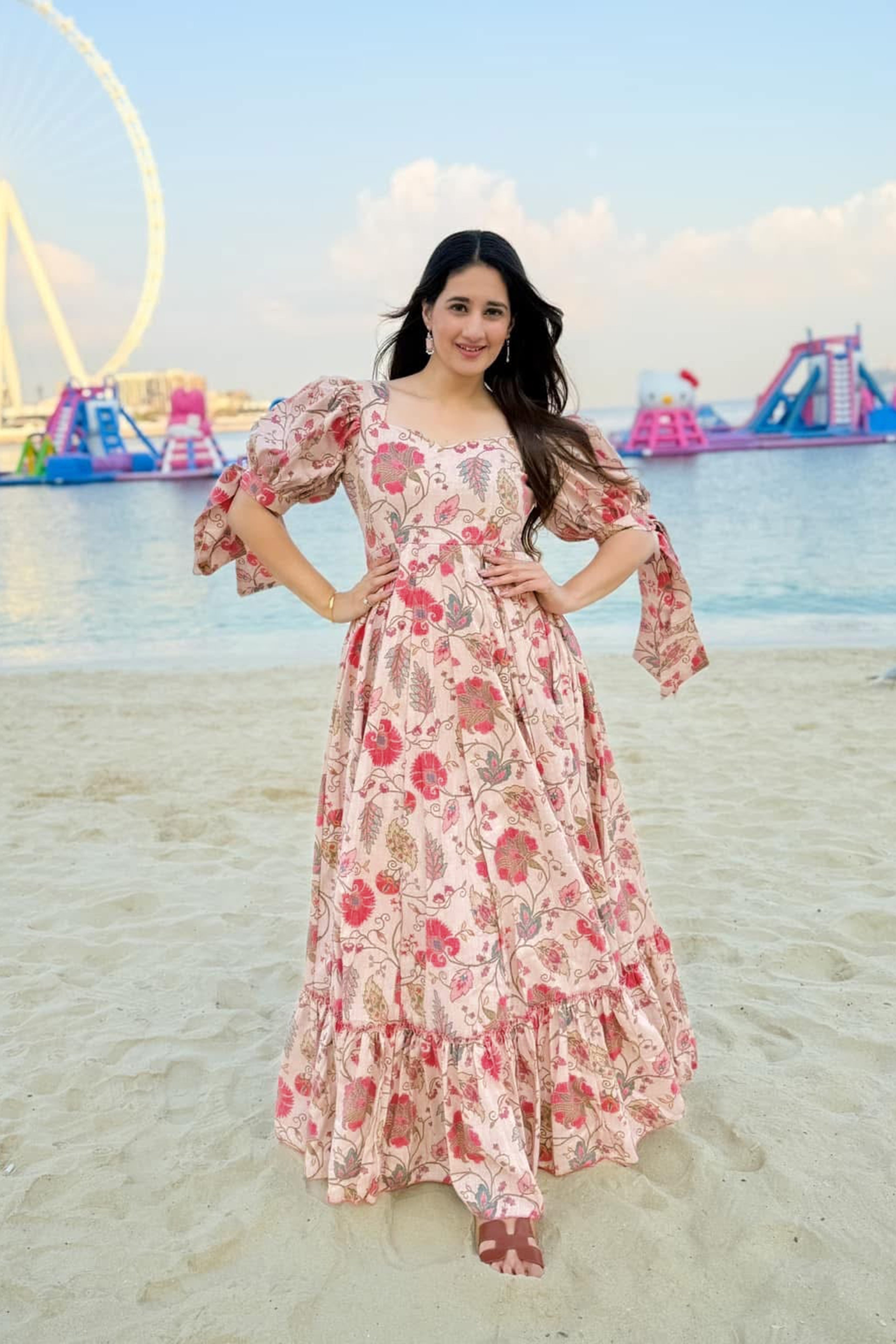 Sonakshi Women's Pink Rayon Digital Print Full Round Flair Anarkali Gown Set - Distacart