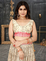 Thumbnail for Sonakshi Women's White Chinon Silk Ajrakh Heavy digital Printed Lehenga Choli With Dupatta