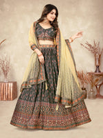 Thumbnail for Sonakshi Women's Black Chinon Silk Ajrakh Heavy digital Printed Lehenga Choli With Dupatta