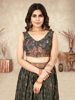 Thumbnail for Sonakshi Women's Black Chinon Silk Ajrakh Heavy digital Printed Lehenga Choli With Dupatta