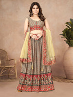 Thumbnail for Sonakshi Women's Grey Chinon Silk Ajrakh Heavy digital Printed Lehenga Choli With Dupatta