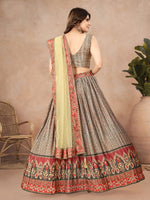 Thumbnail for Sonakshi Women's Grey Chinon Silk Ajrakh Heavy digital Printed Lehenga Choli With Dupatta