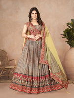 Thumbnail for Sonakshi Women's Grey Chinon Silk Ajrakh Heavy digital Printed Lehenga Choli With Dupatta