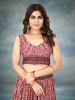 Thumbnail for Sonakshi Women's Maroon Chinon Silk Ajrakh Heavy digital Printed Lehenga Choli With Dupatta