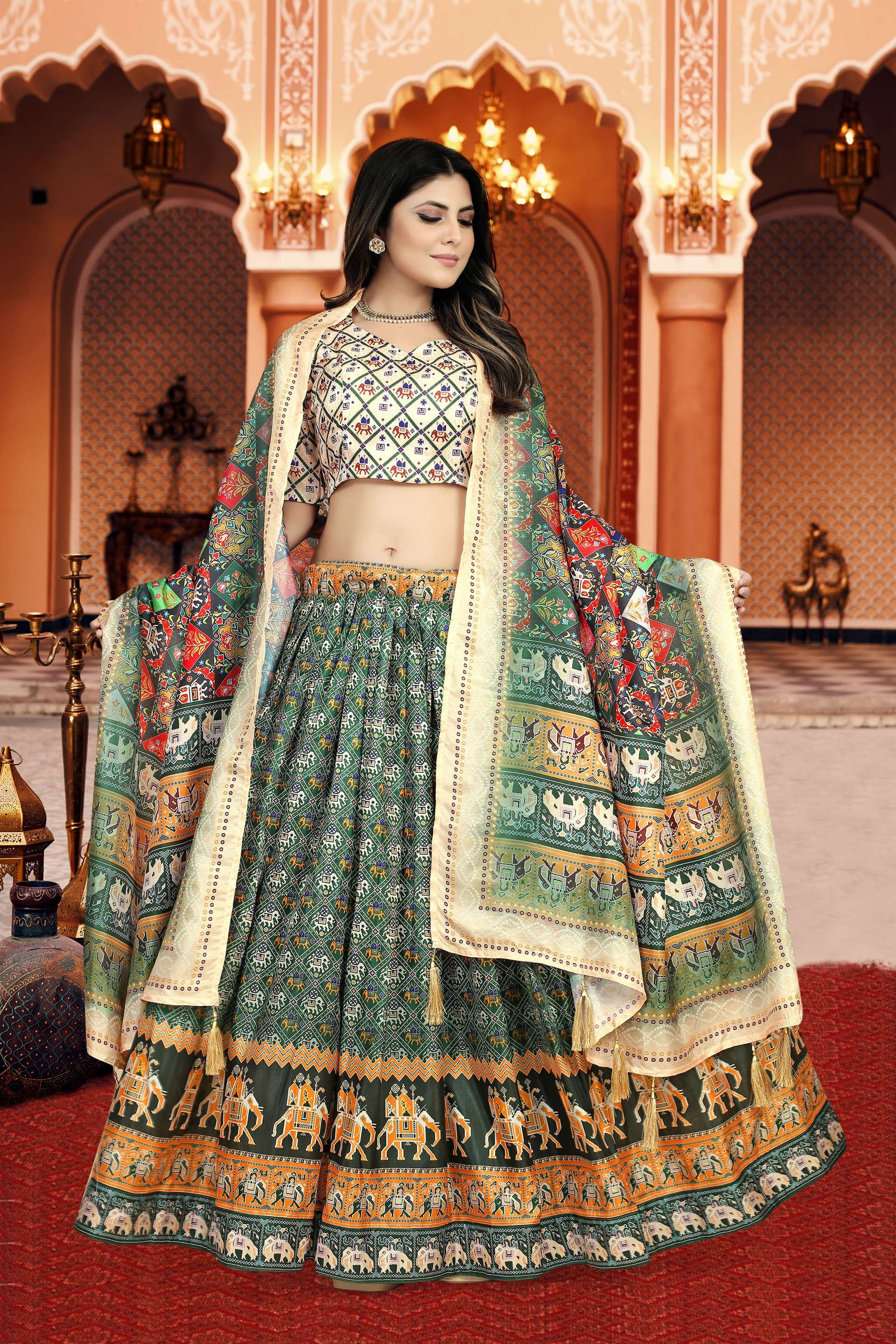 Sonakshi Women's Multicolor Dola Silk Digital Printed Lehenga Choli With Dupatta