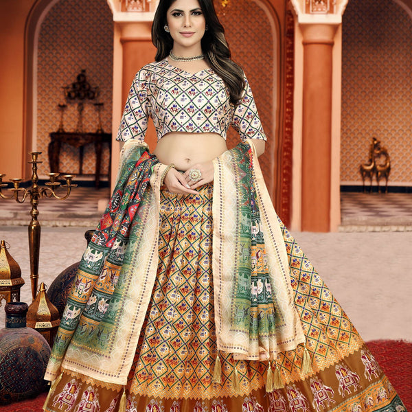 Sonakshi Women's Multicolor Dola Silk Digital Printed Lehenga Choli With Dupatta - Distacart