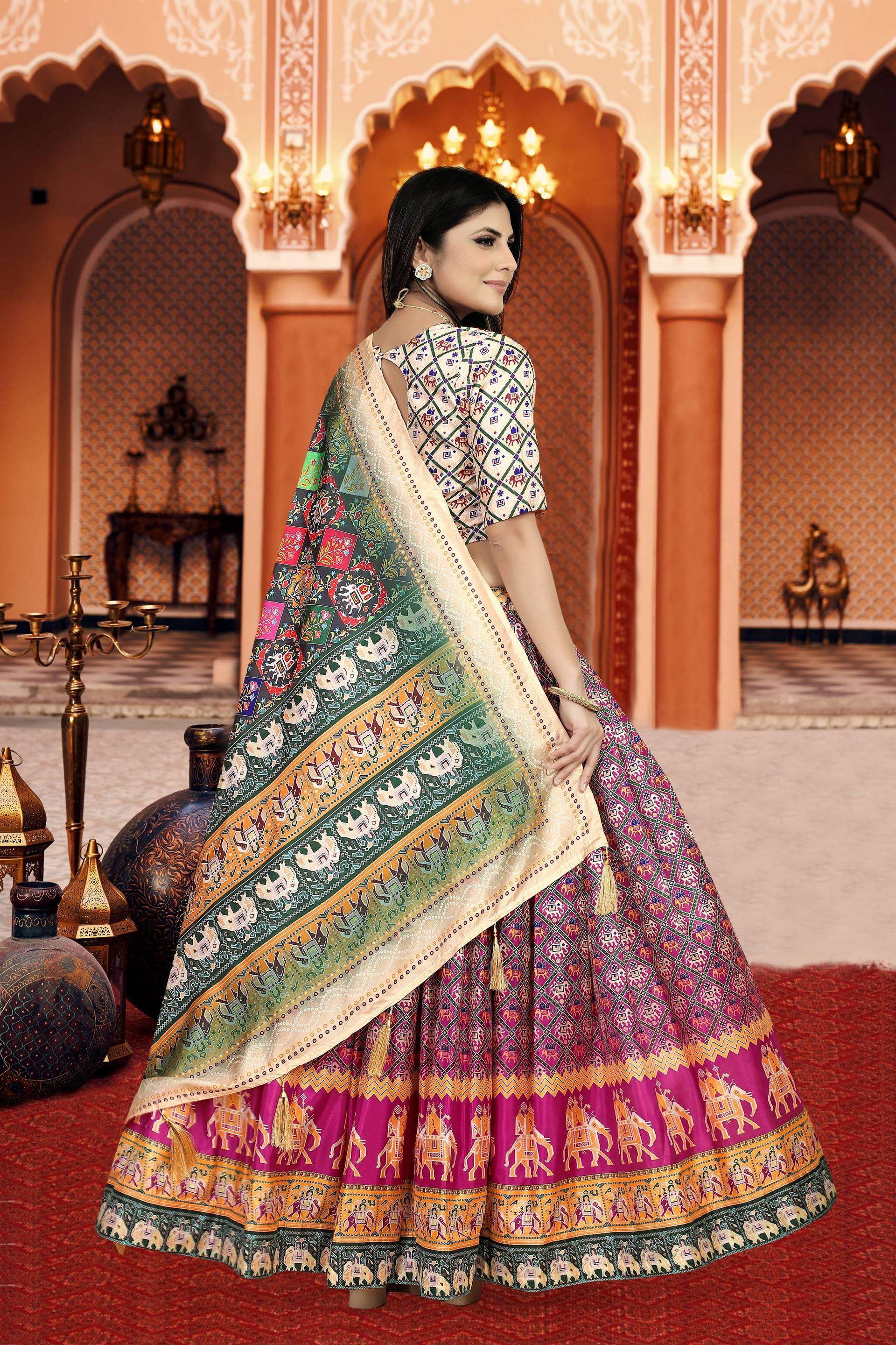 Sonakshi Women's Multicolor Dola Silk Digital Printed Lehenga Choli With Dupatta