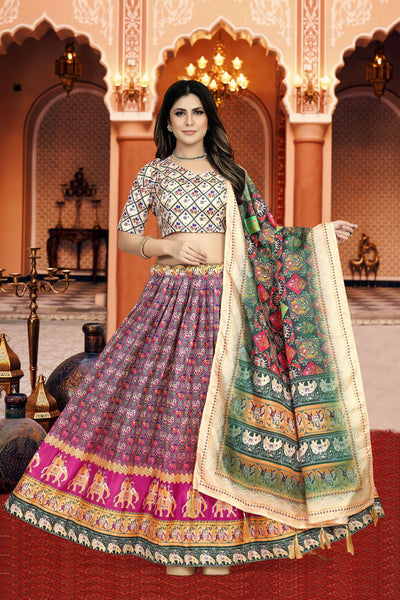 Sonakshi Women's Multicolor Dola Silk Digital Printed Lehenga Choli With Dupatta