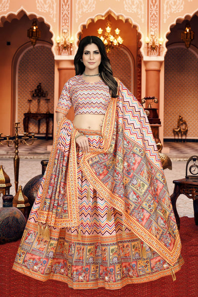 Sonakshi Women's Multicolor Dola Silk Digital Printed Lehenga Choli With Dupatta