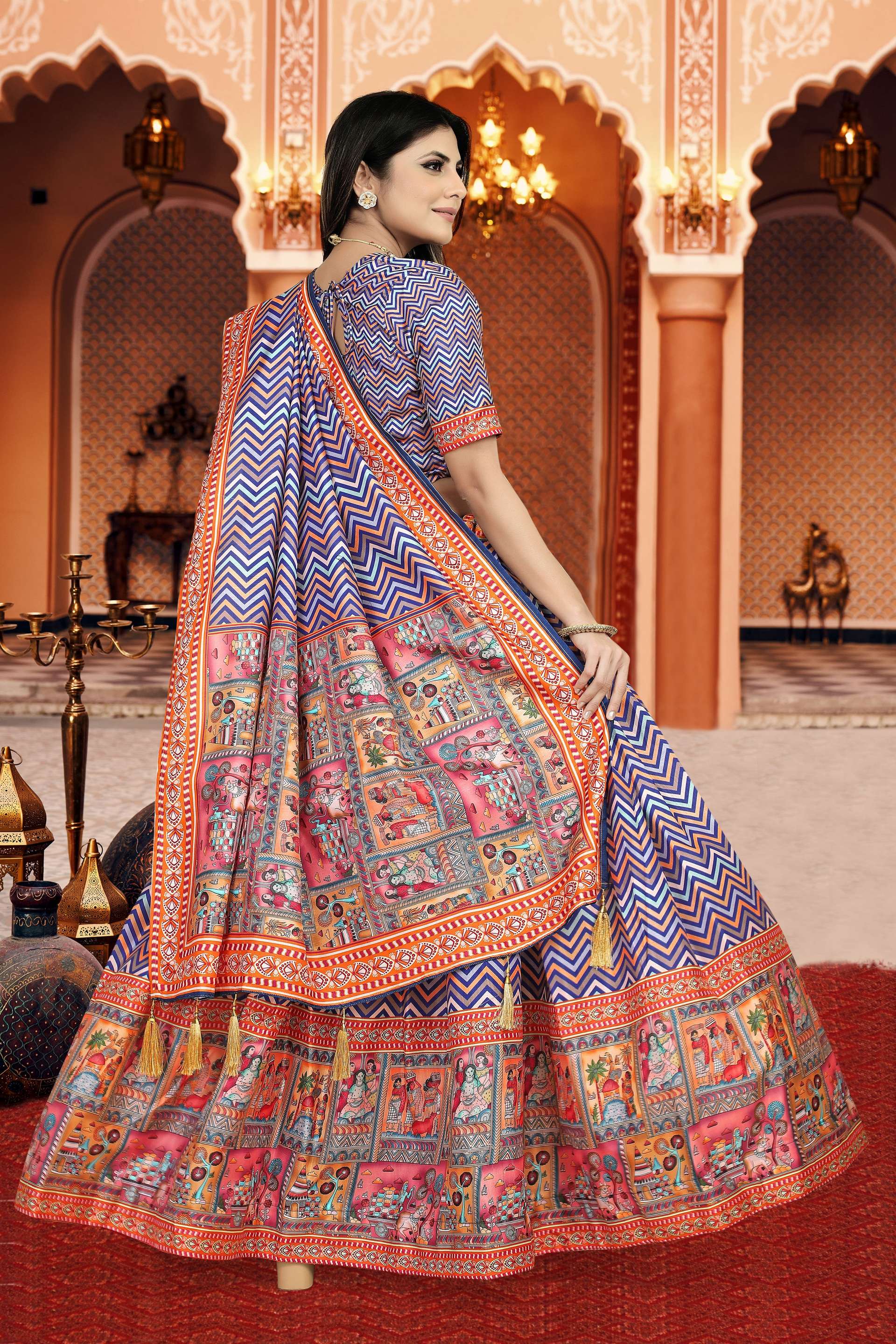 Sonakshi Women's Multicolor Dola Silk Digital Printed Lehenga Choli With Dupatta