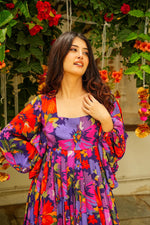 Thumbnail for Sonakshi Women's Multicolor Georgette Digital Print Full Round Flair Anarkali Gown Set